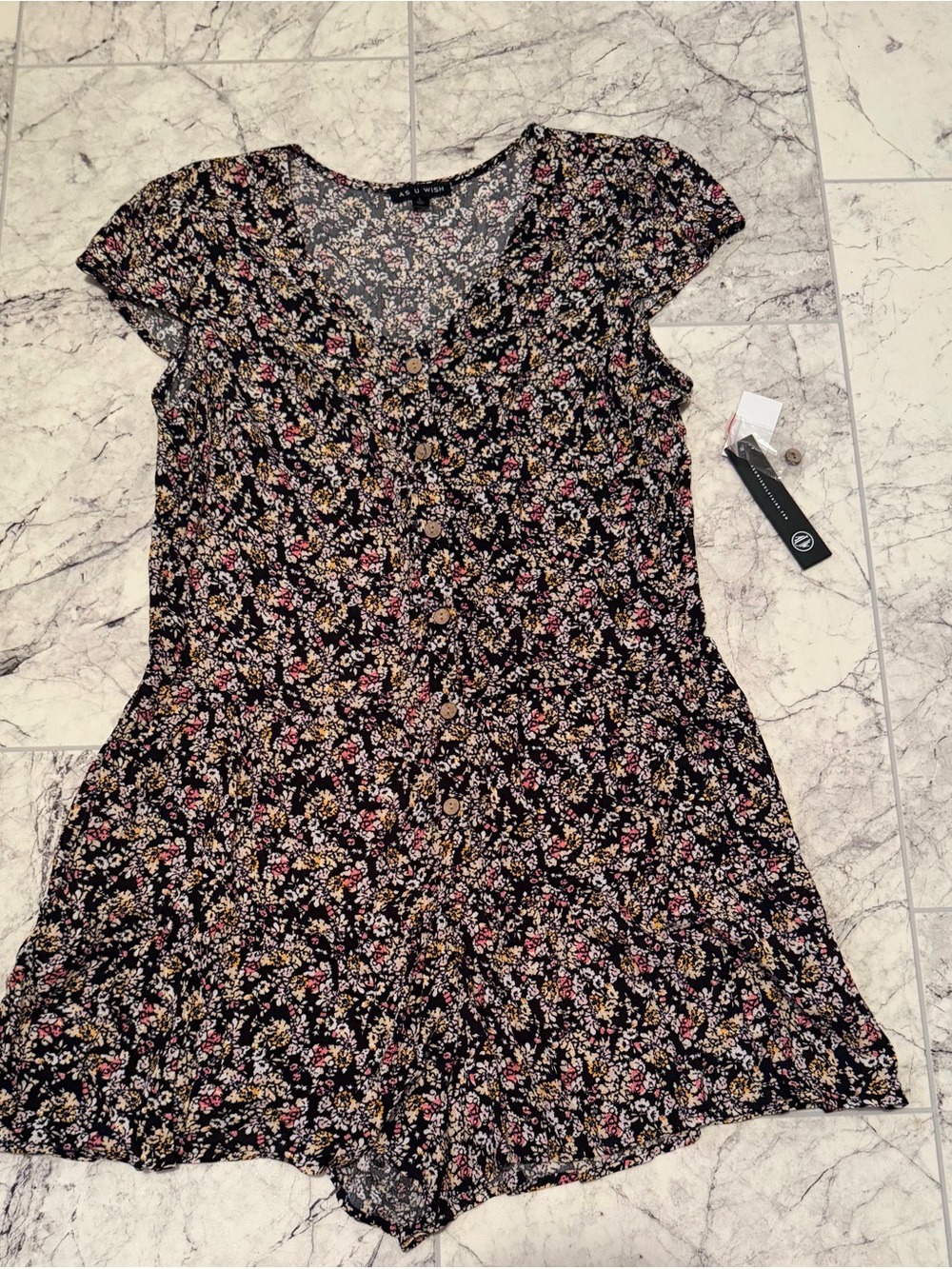 As U Wish Black Floral Top with Pink and Cream Accents